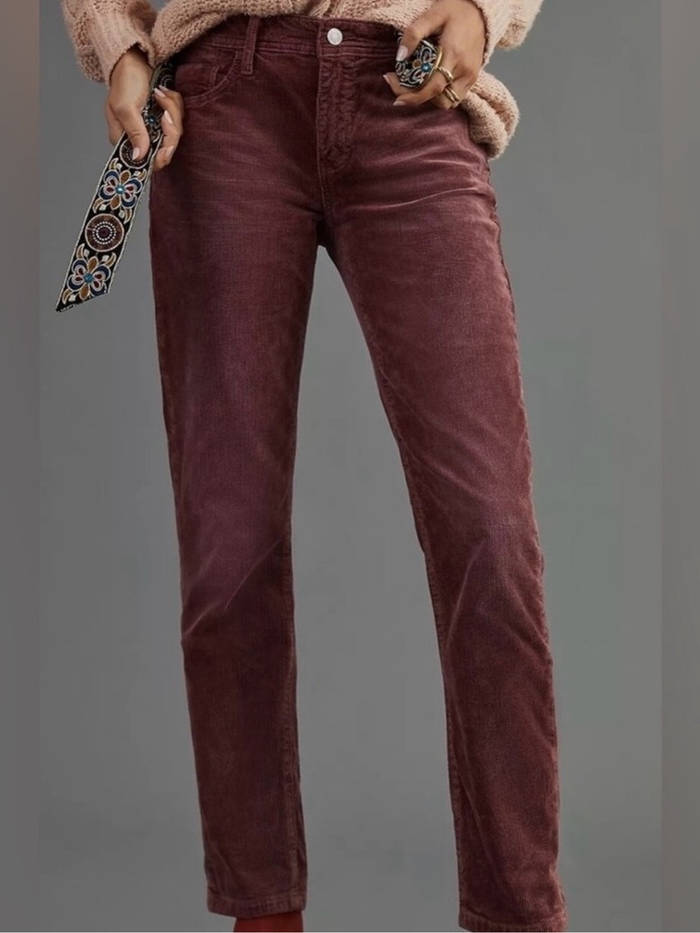 Pilcro| Anthropologie| Wine Straight-Leg ‘Boyfriend’ Soft Corduroy Jeans Sz 27 - Picture 7 of 7